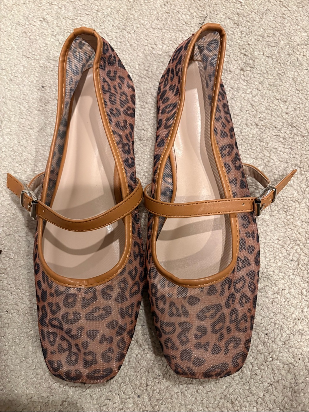 Leopard Print Mary Jane Flats in Brown